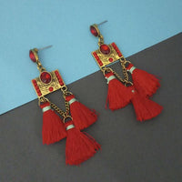 Jeweljunk Red Austrian Stone Thread Earrings  - 1312328B