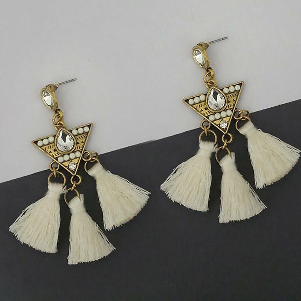 Jeweljunk White Austrian Stone Thread Earrings - 1312329F
