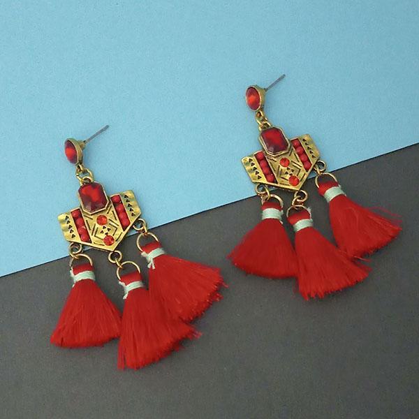 Jeweljunk Red Austrian Stone Thread Earrings  - 1312330B