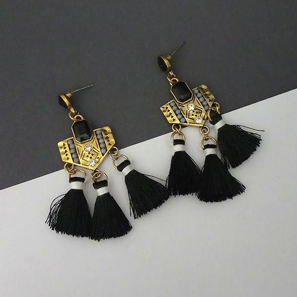 Jeweljunk Black Austrian Stone Thread Earrings - 1312330E