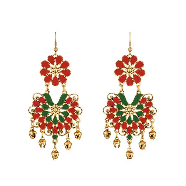 Jeweljunk Gold Plated Red Meenakari Afghani Earrings - 1312401D