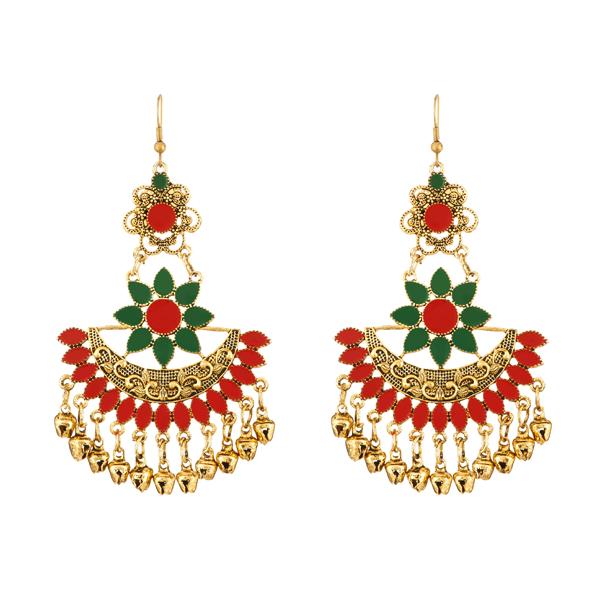 Jeweljunk Green And Red Meenakari Afghani Earrings - 1312403D