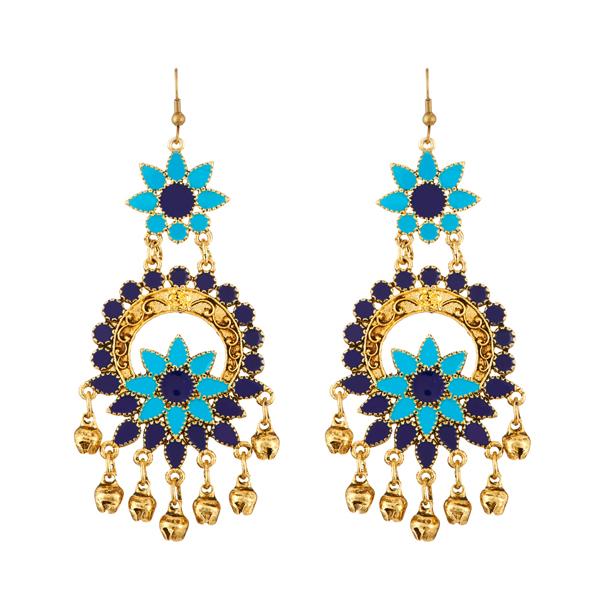 Jeweljunk Blue Meenakari Gold Plated Afghani Earrings - 1312405E