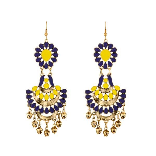 Jeweljunk Gold Plated Blue And Yellow Meenakari Afghani Earrings - 1312407A
