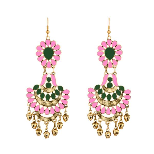Tip Top Fashions Pink Meenakari Afghani Earrings - 1312407F