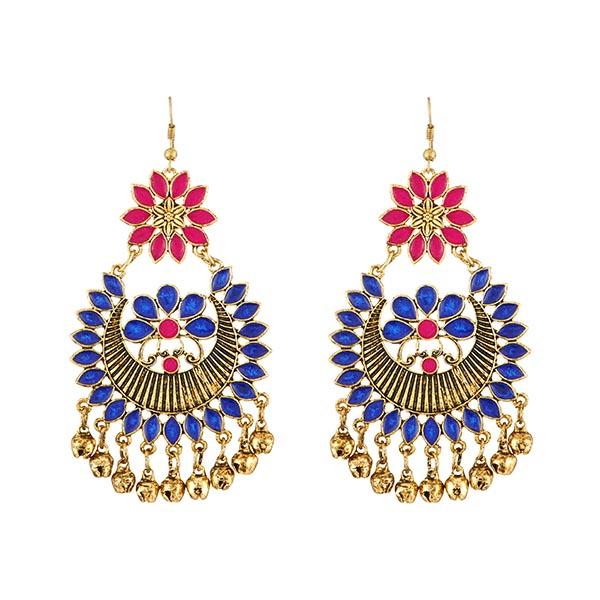 Kriaa Pink And Blue Meenakari Afghani Earrings - 1312408B