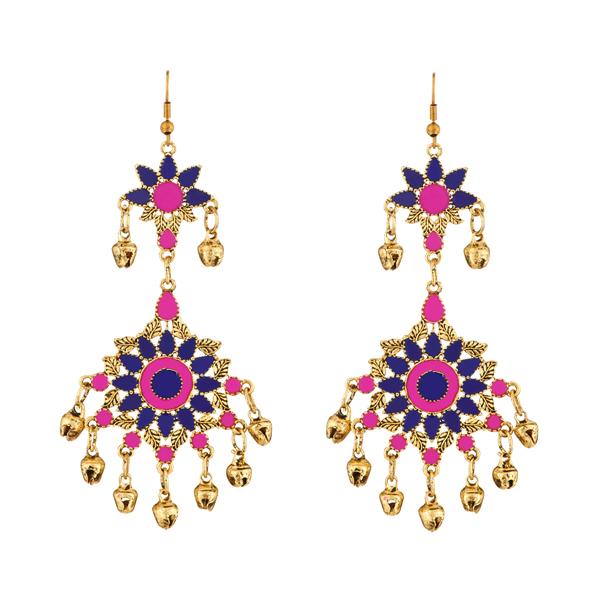 Tip Top Fashions Pink And Blue Meenakari Afghani Earrings - 1312409B