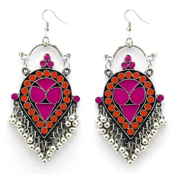 Kriaa Pink And Orange Meenakari Afghani Earrings - 1312413E