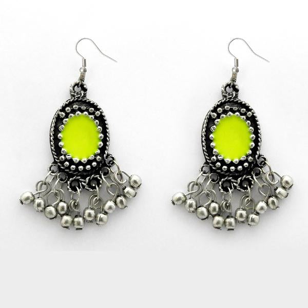 Tip Top Fashions Green Meenakari Rhodium Plated Afghani Earrings - 1312415A