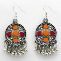 Jeweljunk Orange Meenakari Rhodium Plated Afghani Earrings - 1312416A