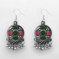 Jeweljunk Green Meenakari Rhodium Plated Afghani Earrings - 1312416C