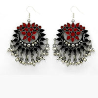 Tip Top Fashions Maroon Meenakari Rhodium Plated Afghani Earrings - 1312418