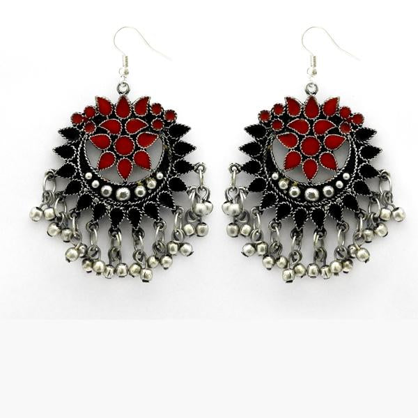 Tip Top Fashions Maroon Meenakari Rhodium Plated Afghani Earrings - 1312418