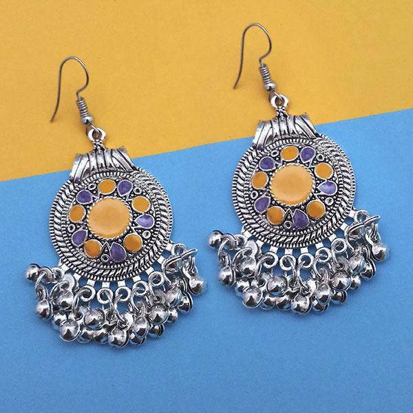 Tip Top Fashions Orange Silver Plated Meenakari Afghani Earrings - 1312436D