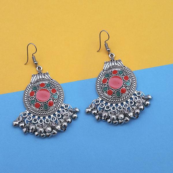 Tip Top Fashions Red And Green Silver Plated Meenakari Afghani Earrings - 1312436E