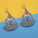 Jeweljunk Blue Silver Plated Meenakari Afghani Earrings - 1312437A