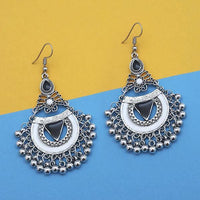 Jeweljunk Black And White Silver Plated Meenakari Afghani Earrings - 1312438B