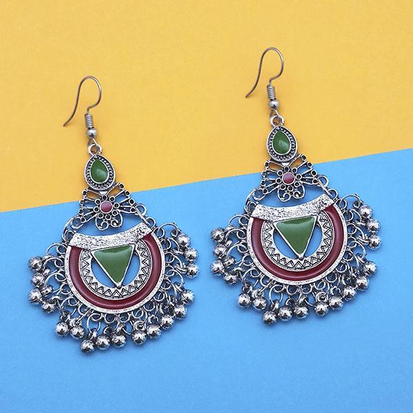 Tip Top Fashions Green And Maroon Silver Plated Meenakari Afghani Earrings - 1312438E