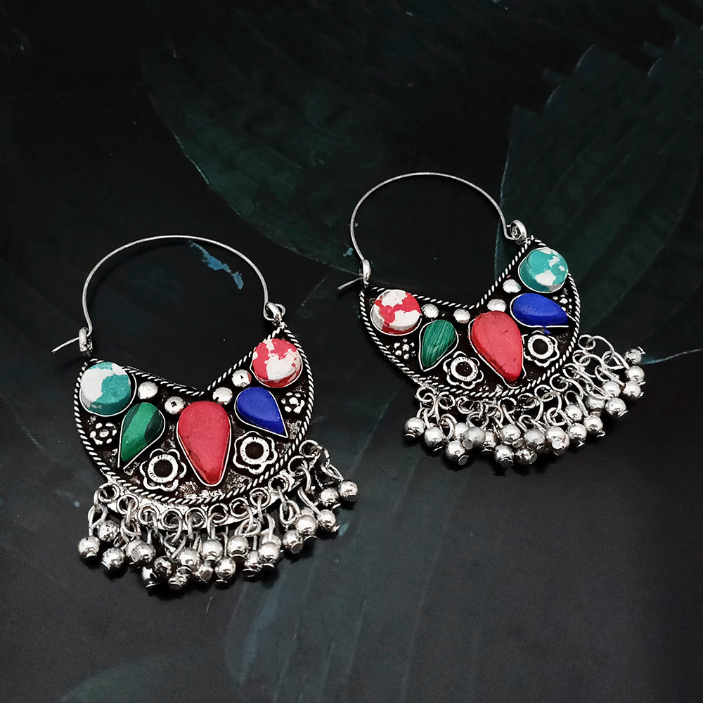 Jeweljunk Multicolor Beads Oxidised Afghani Earrings