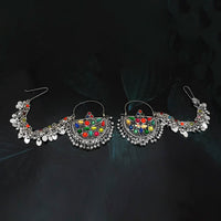 Jeweljunk Multicolor Kundan Oxidised Afghani Kan Chain Earrings