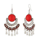 Jeweljunk Rhodium Plated Red Meenakari Afghani Earrings - 1312502C
