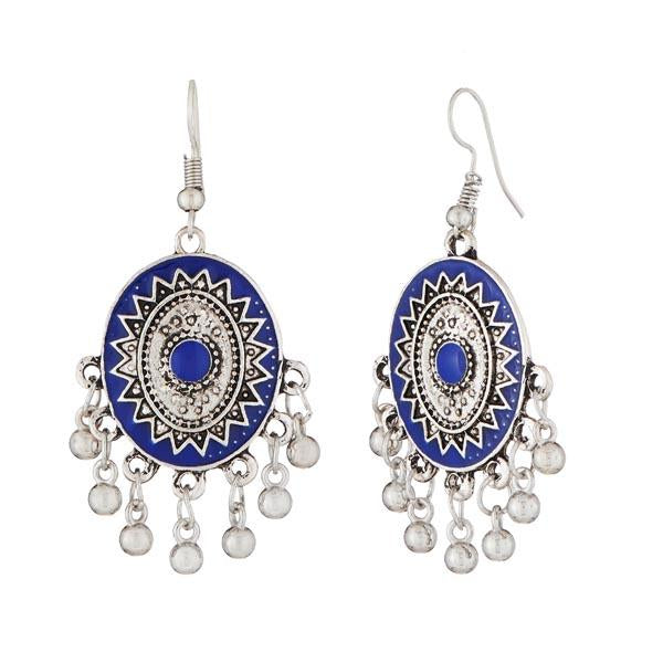 Tip Top Fashions Rhodium Plated Blue Meenakari Afghani Earrings - 1312503A