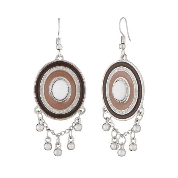 Tip Top Fashions Rhodium Plated Brown Meenakari Afghani Earrings - 1312504B