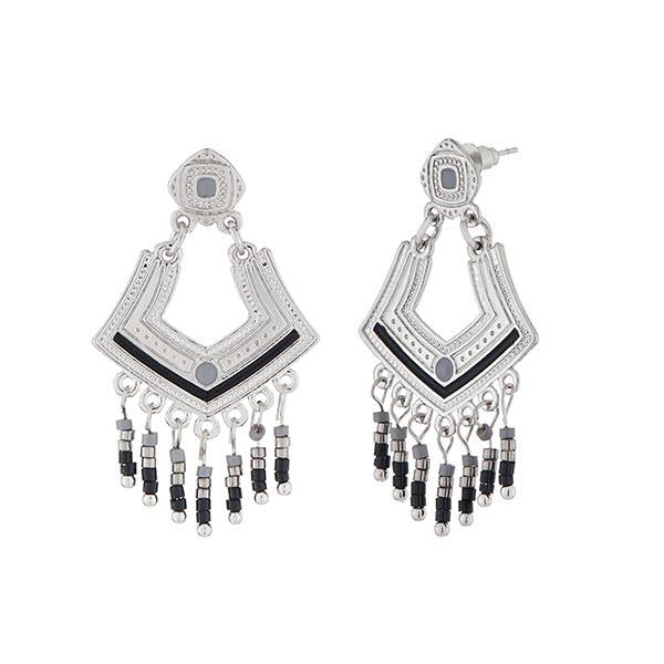 Urthn Black Meenakari Silver Plated Dangler Earrings - 1312507B