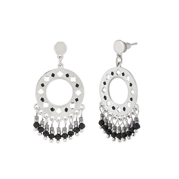 Urthn Black Meenakari Silver Plated Dangler Earrings - 1312510B