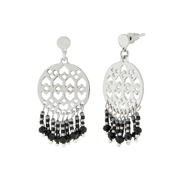 Urthn Black Beads Silver Plated Dangler Earrings - 1312517B