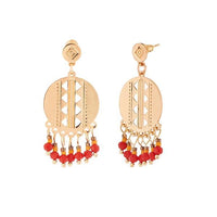 Urthn Red Beads Gold Plated Dangler Earrings