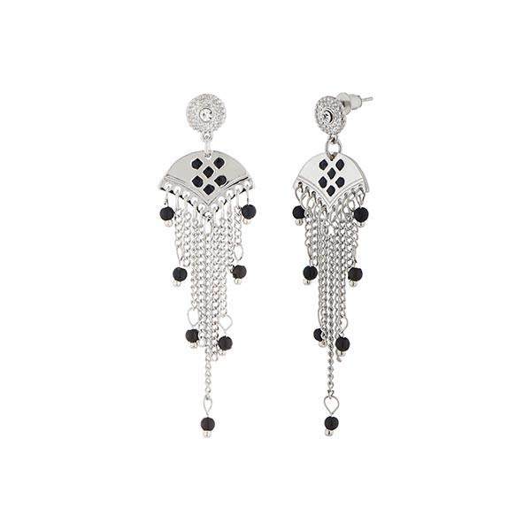 Urthn Black Meenakari Silver Plated Dangler Earrings - 1312519B