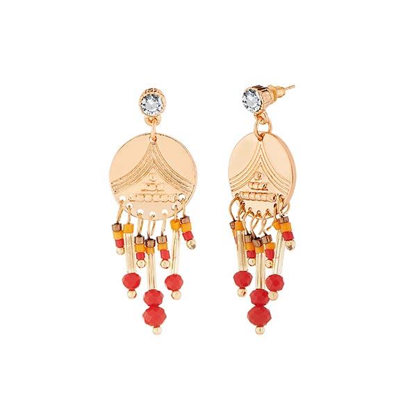 Urthn Austrian Stone Red Beads Dangler Earrings - 1312521A