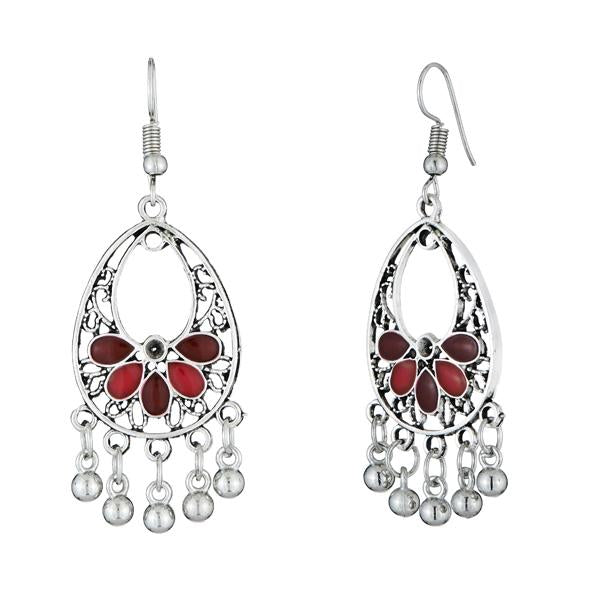 Tip Top Fashions Maroon Meenakari Rhodium Plated Afghani Earrings - 1312525B