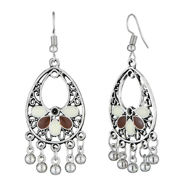 Jeweljunk Silver Plated Meenakari Dangler Earrings - 1312525D