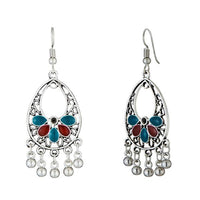 Jeweljunk Rhodium Plated Blue Meenakari Afghani Earrings - 1312525E