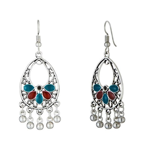 Jeweljunk Rhodium Plated Blue Meenakari Afghani Earrings - 1312525E