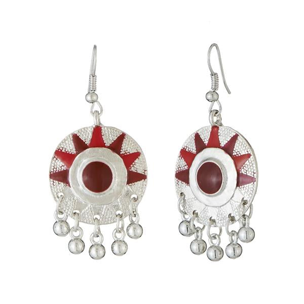 Tip Top Fashions Maroon Meenakari Rhodium Plated Afghani Earrings - 1312526A