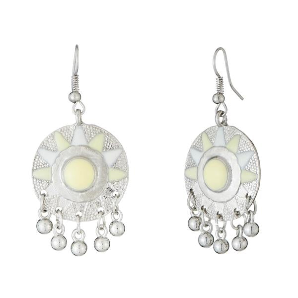 Tip Top Fashions White Meenakari Rhodium Plated Afghani Earrings - 1312526D