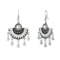 Jeweljunk White Meenakari Rhodium Plated Afghani Earrings - 1312527B