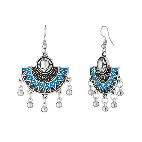 Jeweljunk Blue Meenakari Rhodium Plated Afghani Earrings - 1312527E