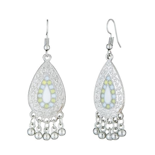 Tip Top Fashions White Meenakari Rhodium Plated Afghani Earrings - 1312528D