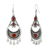 Jeweljunk Maroon Meenakari Rhodium Plated Afghani Earrings - 1312529A