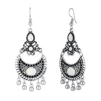 Jeweljunk Rhodium Plated White Meenakari Afghani Earrings - 1312529B
