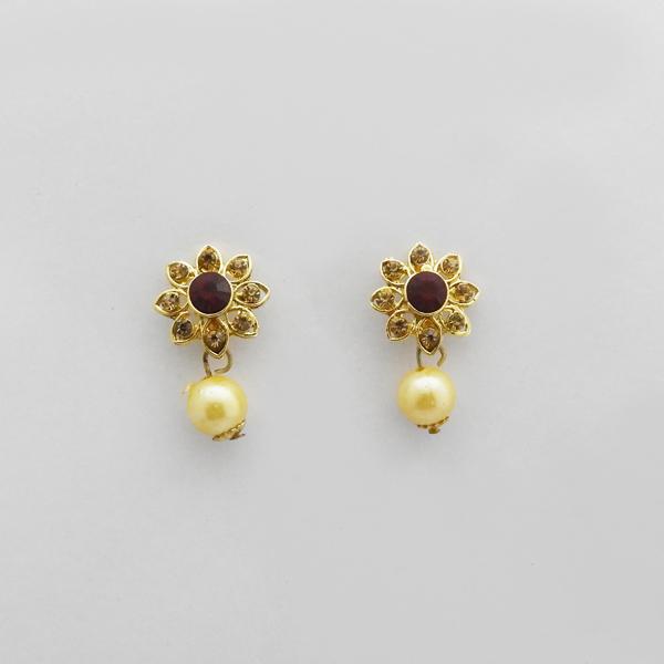 Kriaa Maroon Austrian Stone Gold Plated Stud Earrings - 1312704F