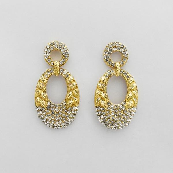 Kriaa Gold Plated White Austrian Stone Dangler Earrings - 1312711B