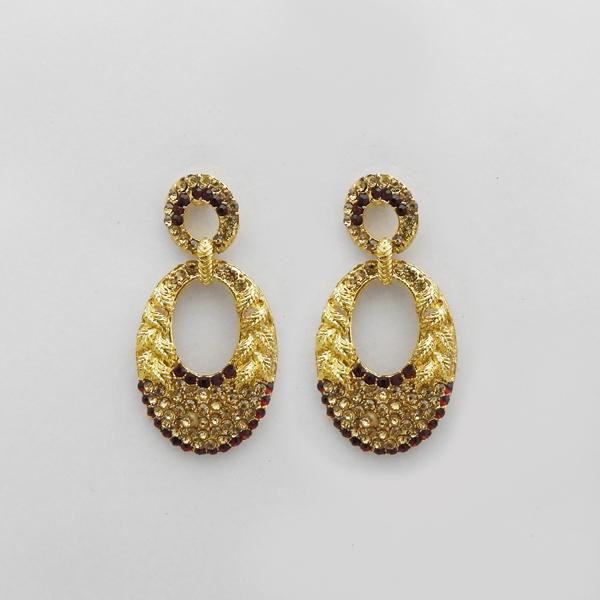 Kriaa Gold Plated Maroon Austrian Stone Dangler Earrings - 1312711E
