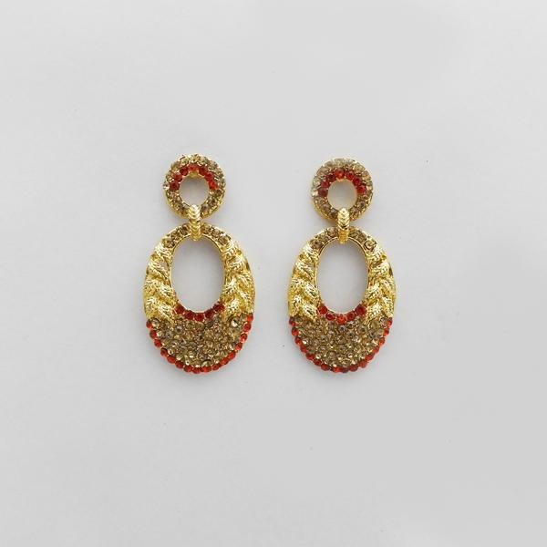 Kriaa Orange Austrian Stone Gold Plated Dangler Earrings - 1312711F