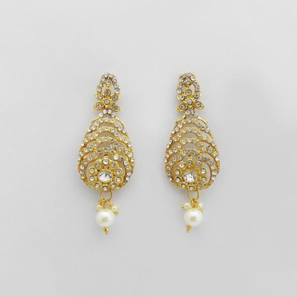 Kriaa Gold Plated White Austrian Stone Dangler Earrings - 1312712B