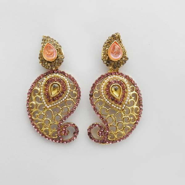Kriaa Pink Austrian Stone Gold Plated Dangler Earrings - 1312719D